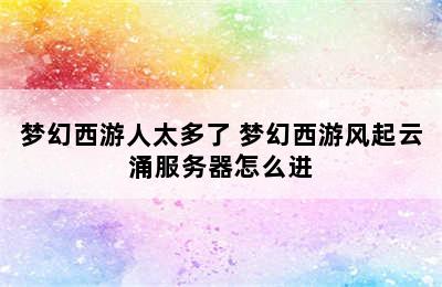 梦幻西游人太多了 梦幻西游风起云涌服务器怎么进